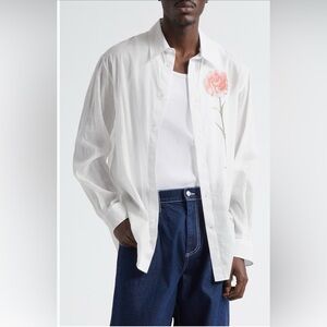 Simone Rocha White Dress Shirt with Pink Floral Detail